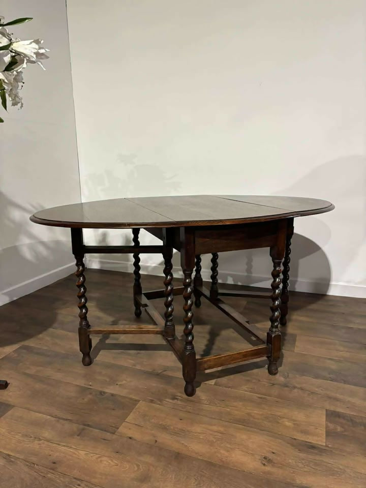 Oak Gateleg Dining Table On Barley Twist Supports