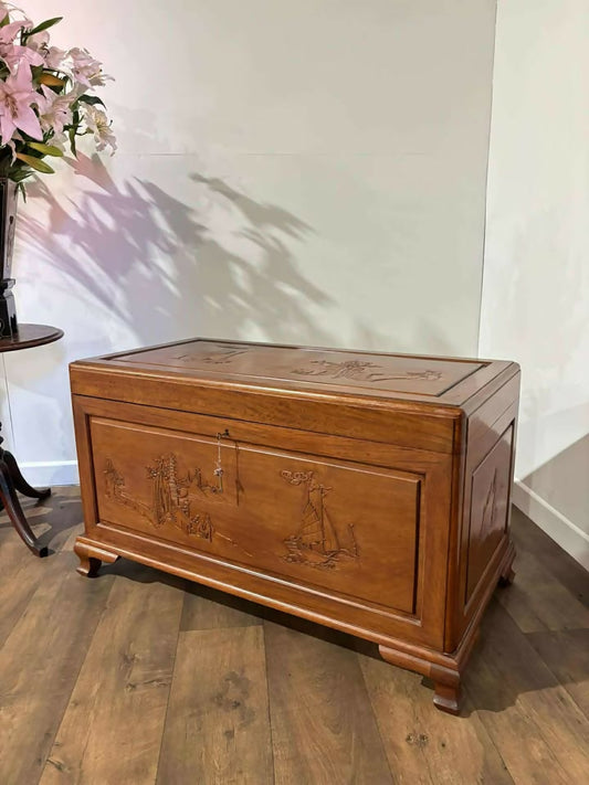 Oriental Carved Camphor Wood Blanket Box