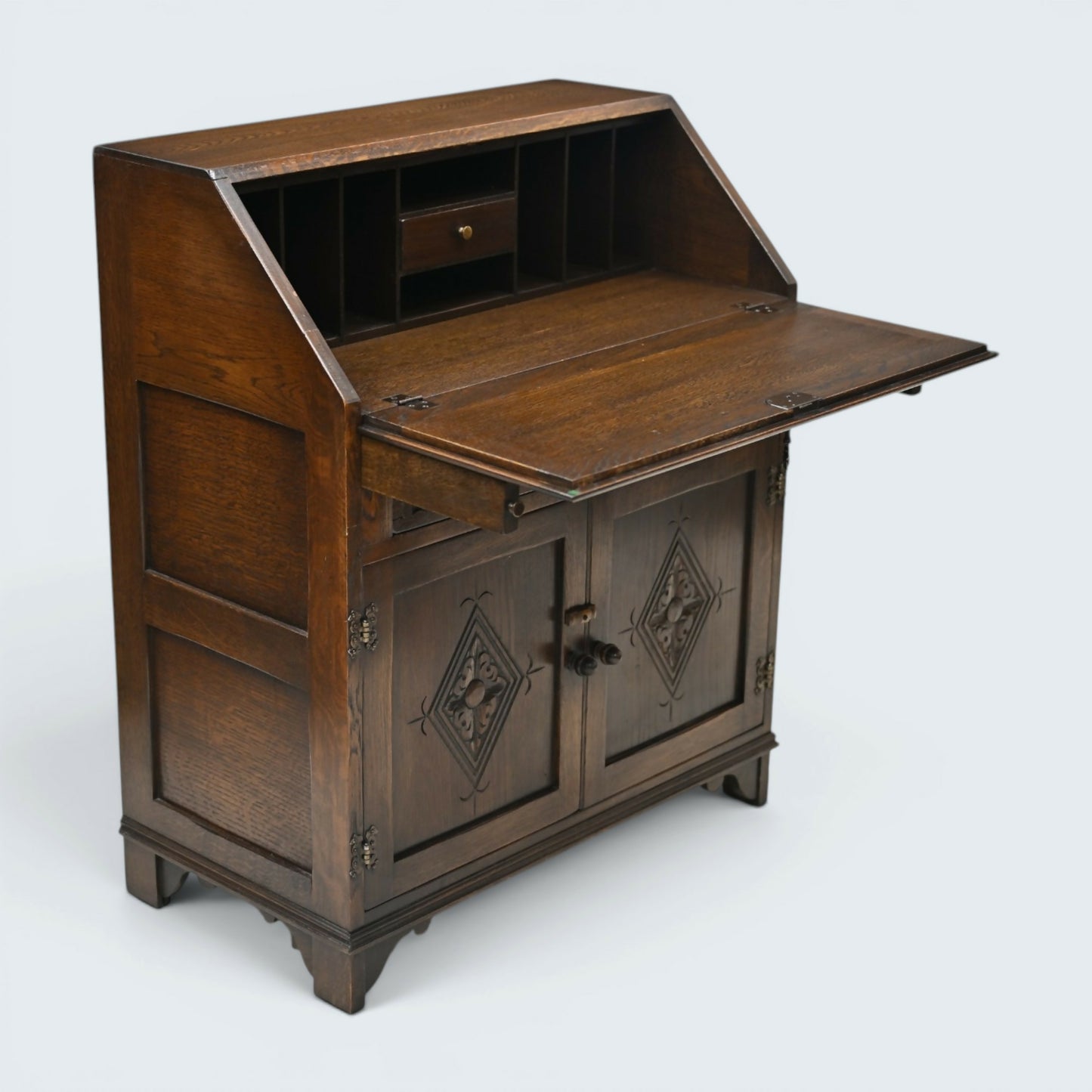 Vintage Oak Writing Bureau With Fitted Interior Micro Office FREE UK Delivery