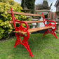 Ornate Red Garden Bench with Oak Planks