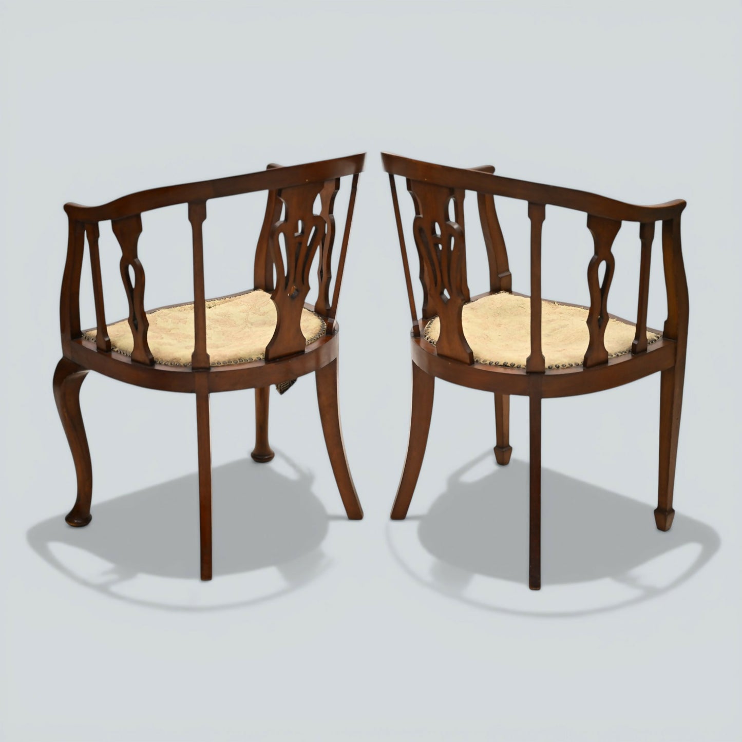 Two Edwardian Mahogany Tub Chairs His & Hers Upholstered Seats FREE UK Delivery