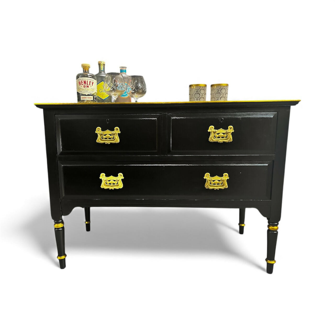 Black & Gold, Upcycled, Painted Dresser – Striking Modern Glamour with Hand-Finished Detail