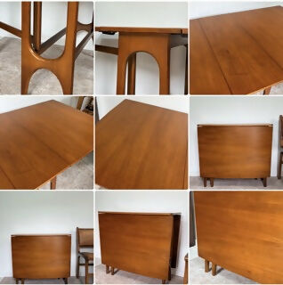 Mid Century Modern Teak Drop Leaf Dining Table Vintage Space Saving Gate Legs