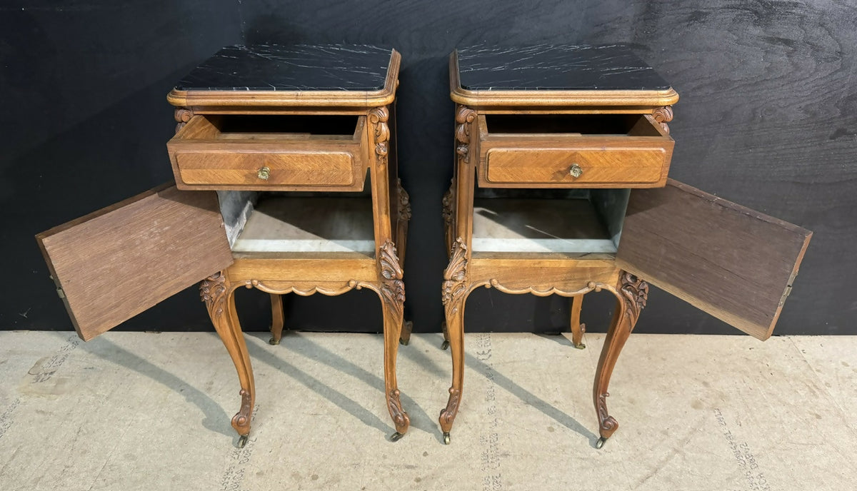 Lovely Pair French Walnut Bedside Cabinets