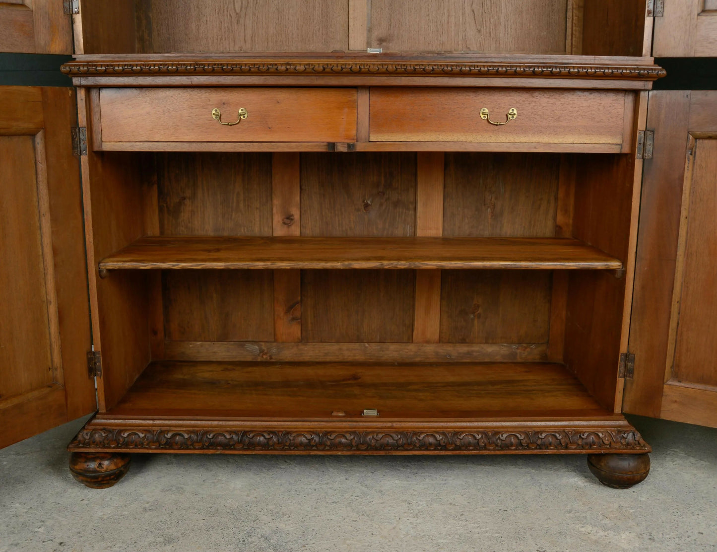 Antique French Walnut Linen Press Housekeepers Cupboard - Ornately Carved