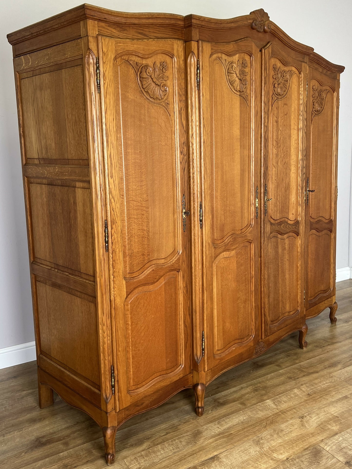 Wardrobe Vintage French Louis XVI Style Oak Four Door Carved Armoire LOT 6399