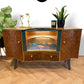 Luxury Unique Art Deco Sideboard with Drinks Cocktail Cabinet Section or TV Console | Refinished Hand Painted Vintage Green, Gold & Velvet | Black Leopard Interiors