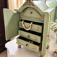 French-Style Miniature Armoire Jewellery Cabinet, Trinket Keepsake Box, Sage Green & Antique Gold