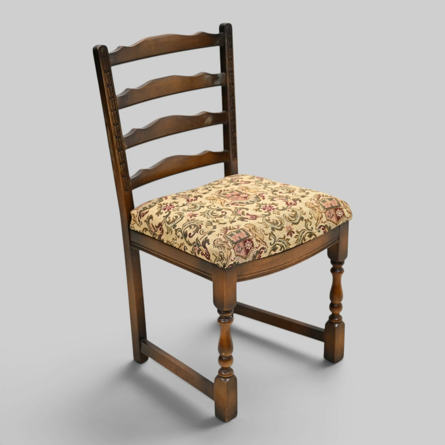 4 Old Charm Oak Dining Chairs Ladderback Tudor Fabric Light Oak FREE UK Delivery