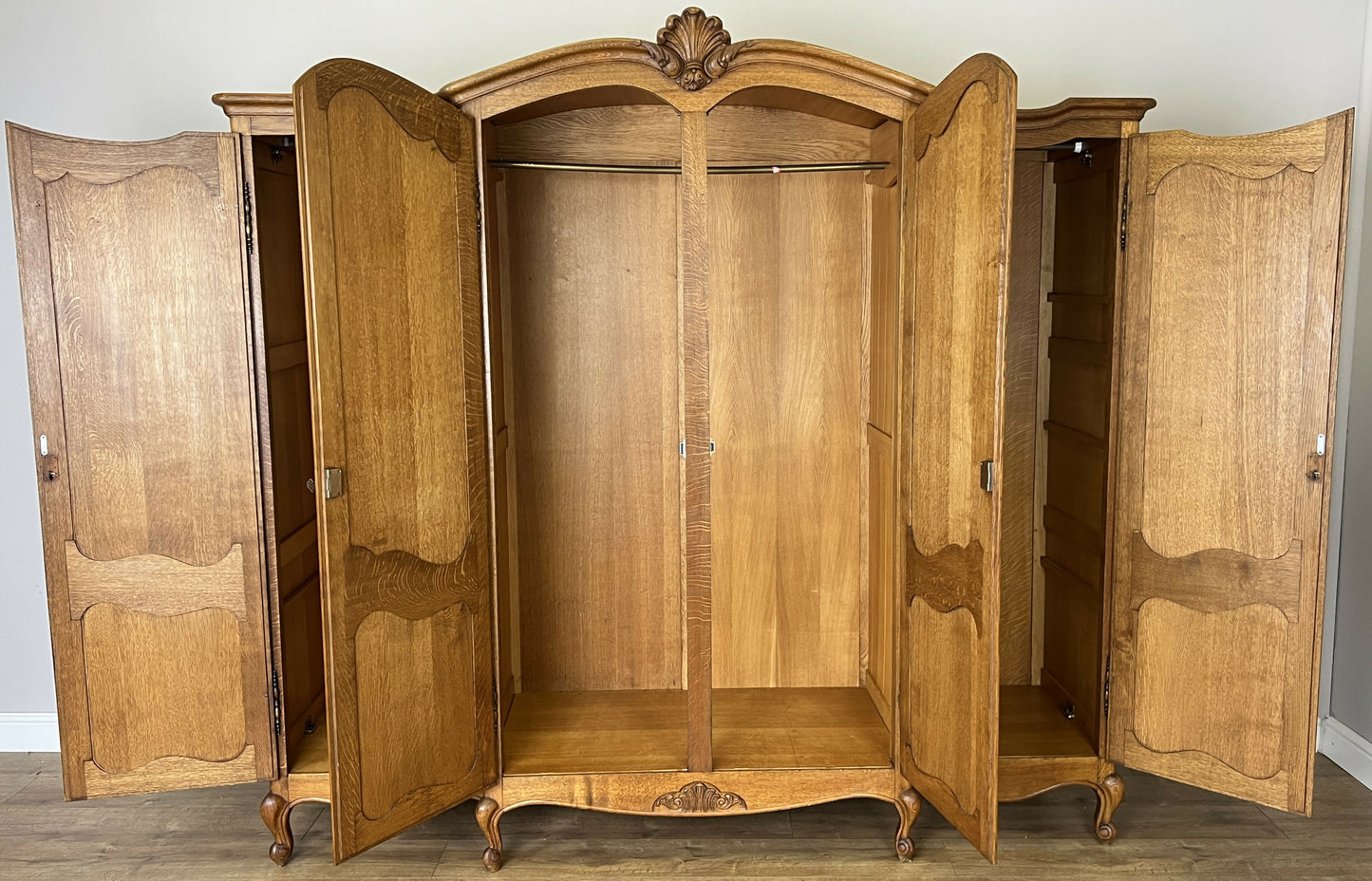 Wardrobe Vintage French Louis XVI Style Oak Four Door Carved Armoire LOT 6398