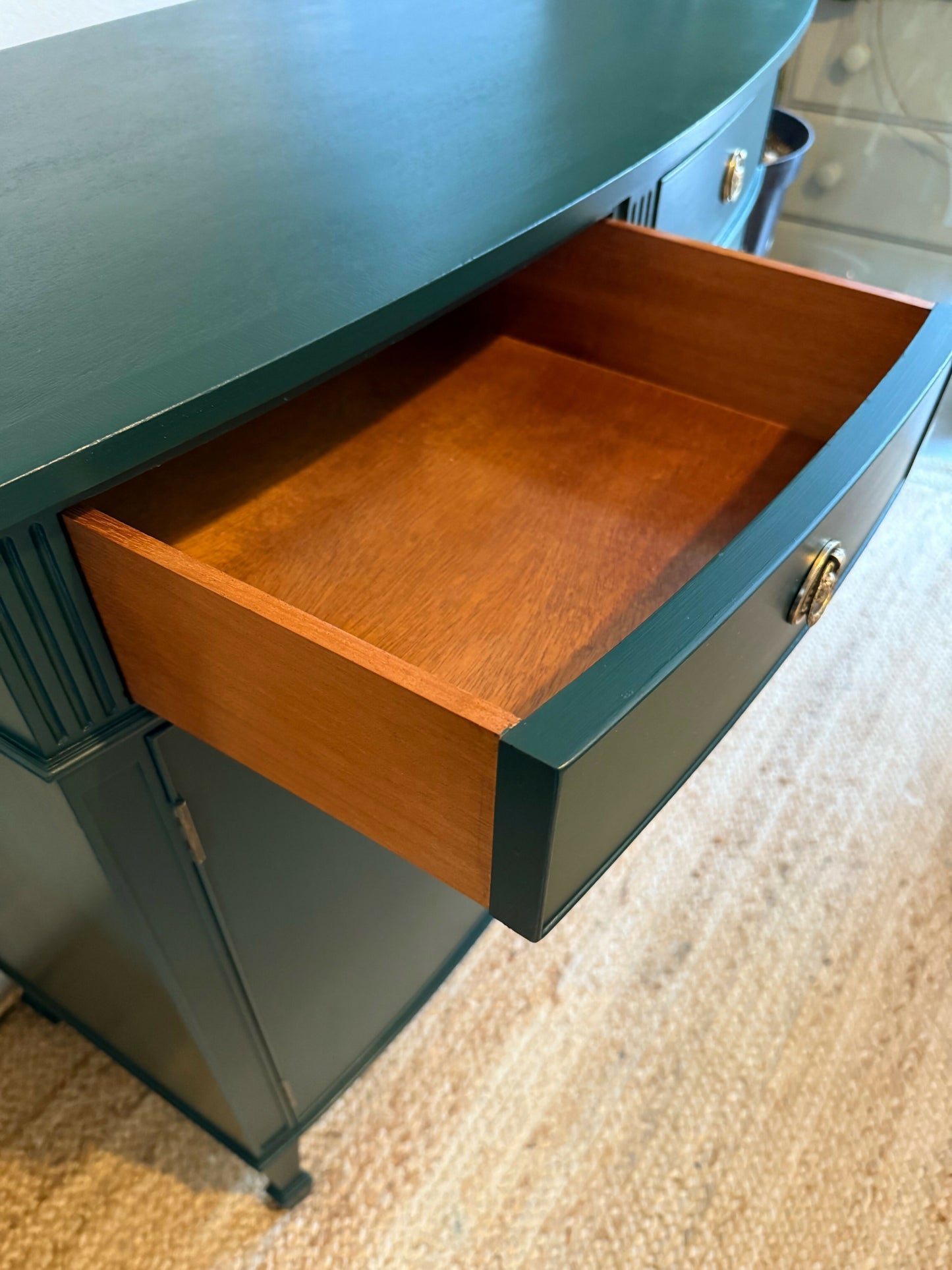 Newly refurbished bow fronted sideboard solid Wood Green antique vintage