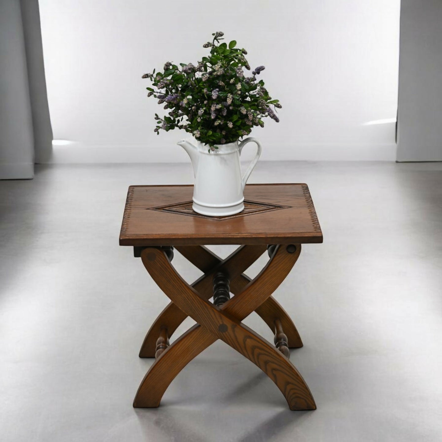 Old Charm Oak Folding Stool Coffee /Side Table FREE UK Delivery