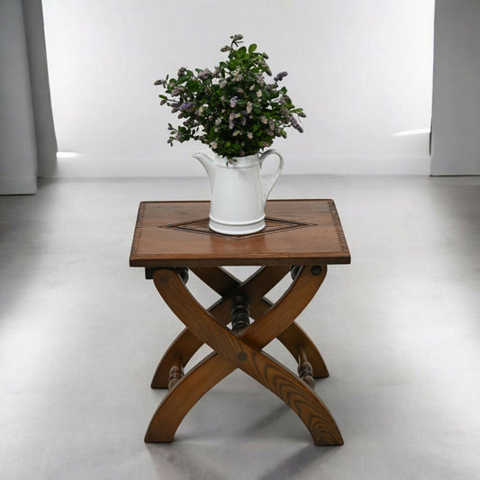 Old Charm Oak Folding Stool Coffee /Side Table FREE UK Delivery