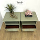 Stag Minstrel Bedside Tables In Pale Sage Green With Gold Foil Bird And Floral Design