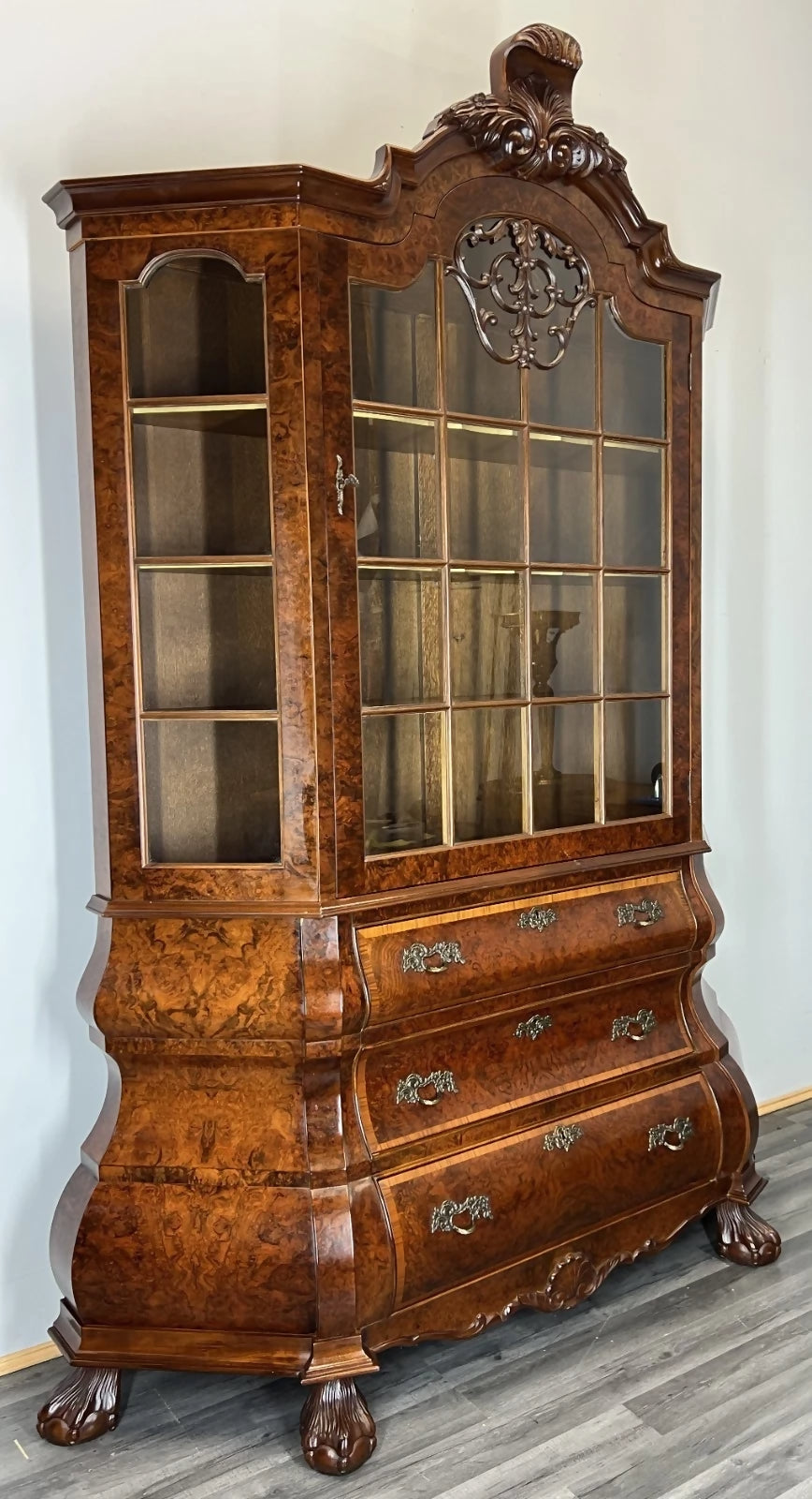 Bookcase Vintage French Carved Glass Doors Sideboard Drawers Cabinet LOT 4490
