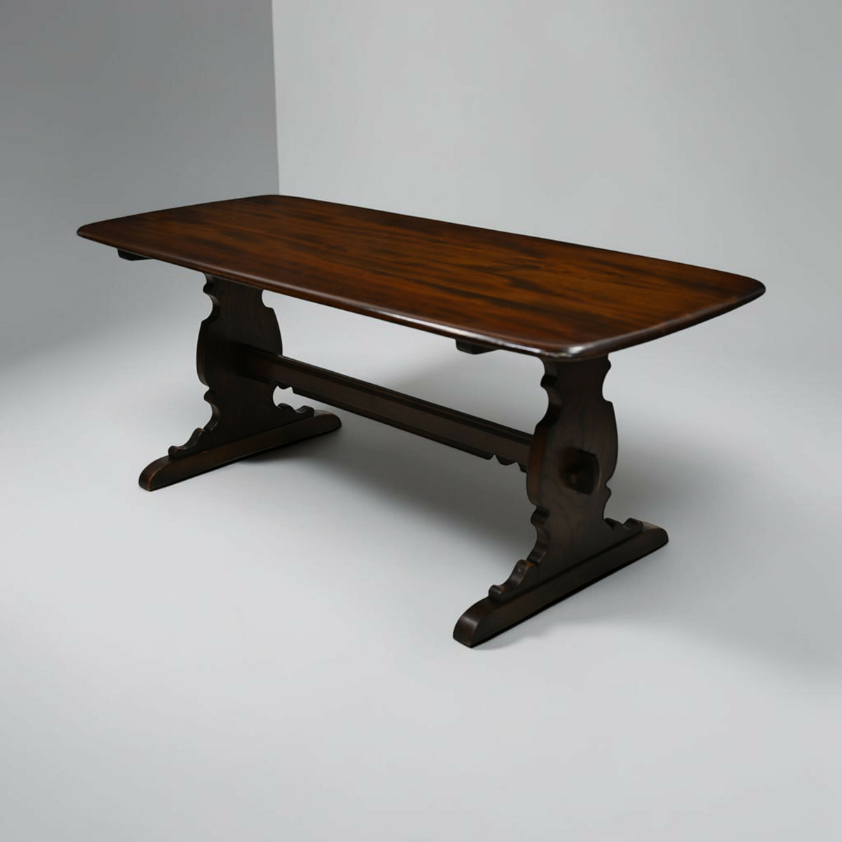Ercol Plank Top Dining Table Solid Elm #419 Dark Finish Seat 8 FREE UK Delivery