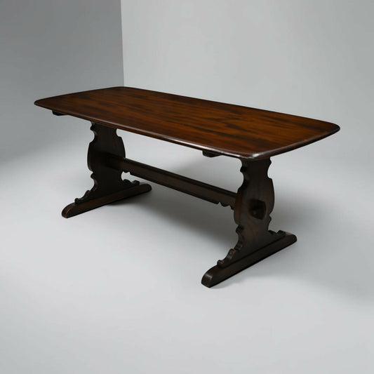 Ercol Plank Top Dining Table Solid Elm #419 Dark Finish Seat 8 FREE UK Delivery