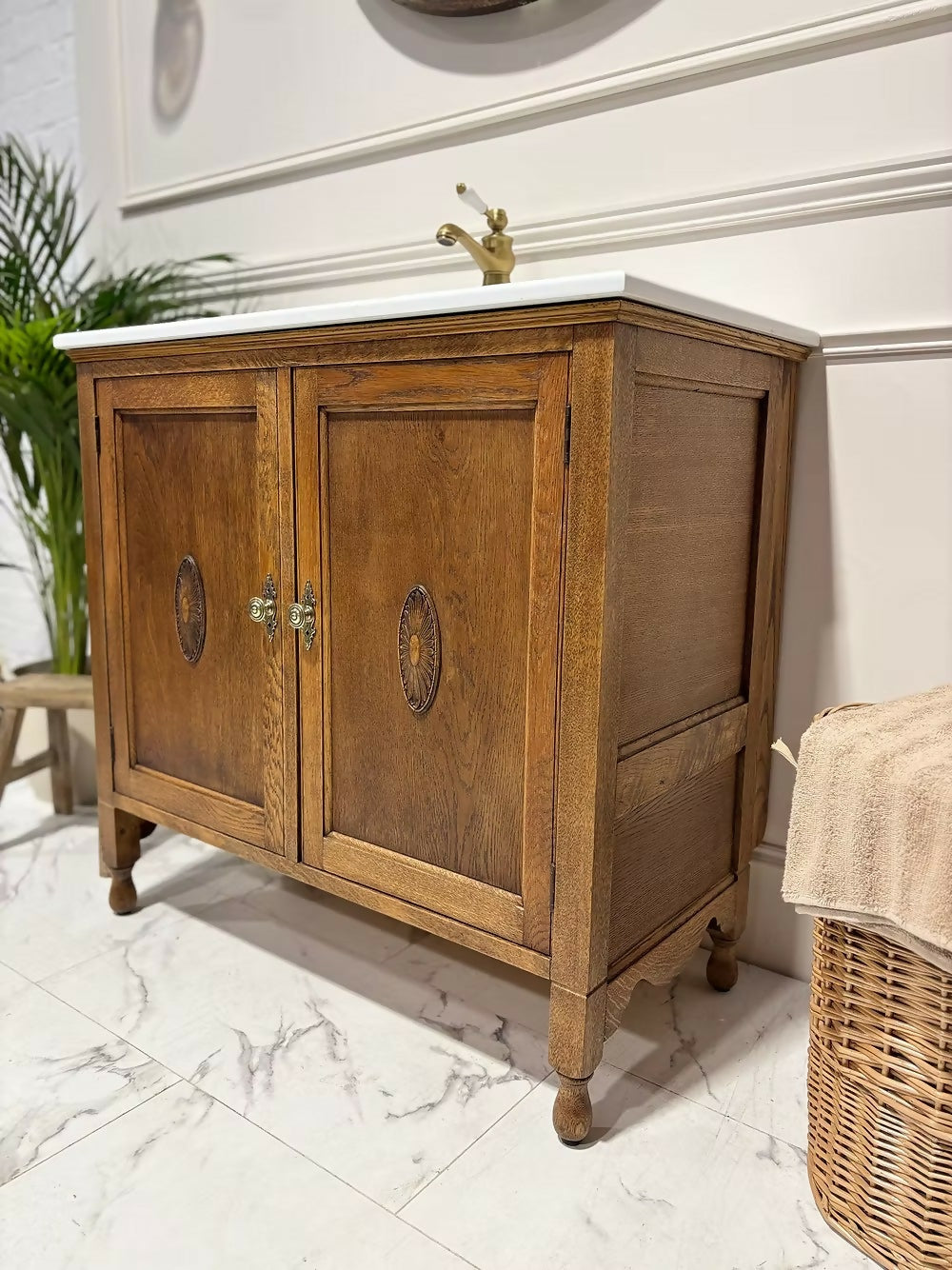 Vintage Oak Bathroom Vanity Unit