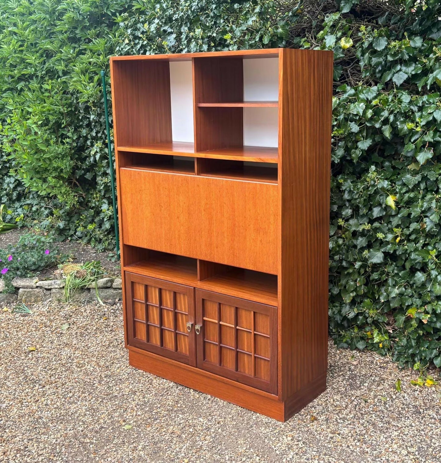Mid Century Younger Teak Wall Unit Cabinet Writing Desk Bureau
