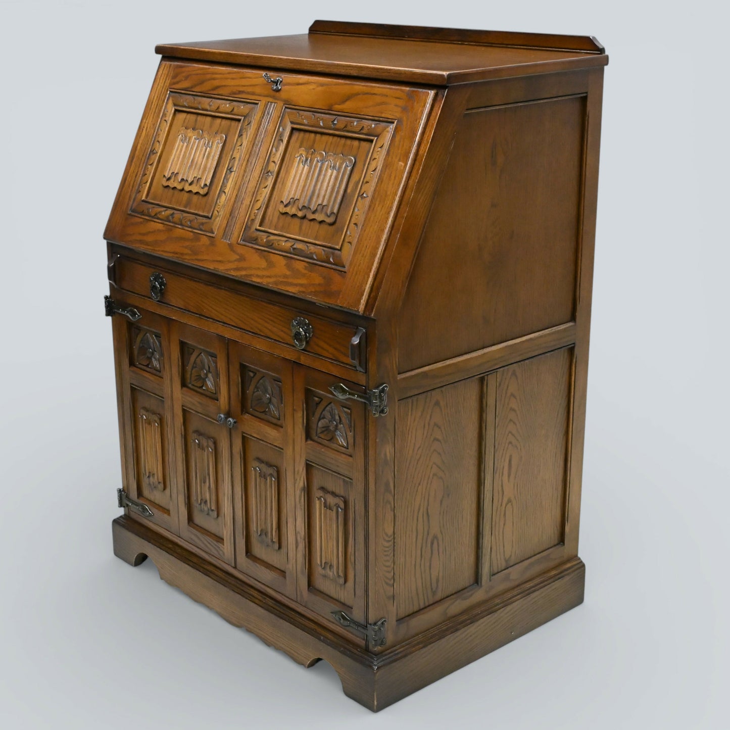 Old Charm Computer Bureau Micro Office Light Oak Red Leather FREE UK Delivery