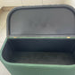 Lloyd loom ottoman. Matt Forest Green paint and matching bamboo motif fabric