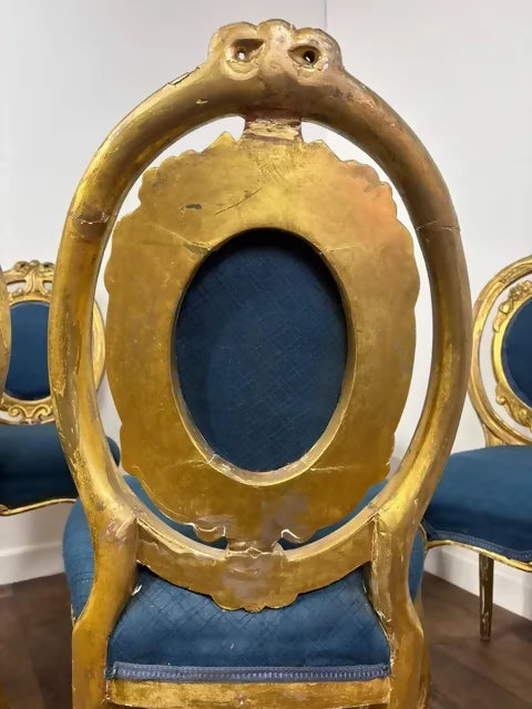 Set of Five Antique French Rococo Style Gilt Dining Chairs