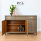 Refinished minimalist neutral taupe brown Nathan sideboard, mid century modern, tv stand, media unit, teak drinks cabinet, cocktail, console