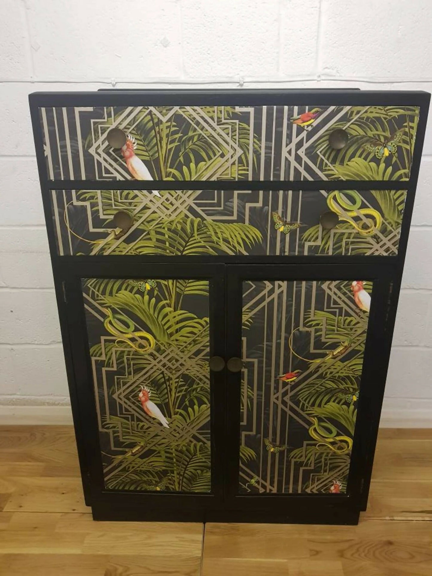 Vintage Black Painted Tallboy Cupboard: Mid-Century Modern Cabinet