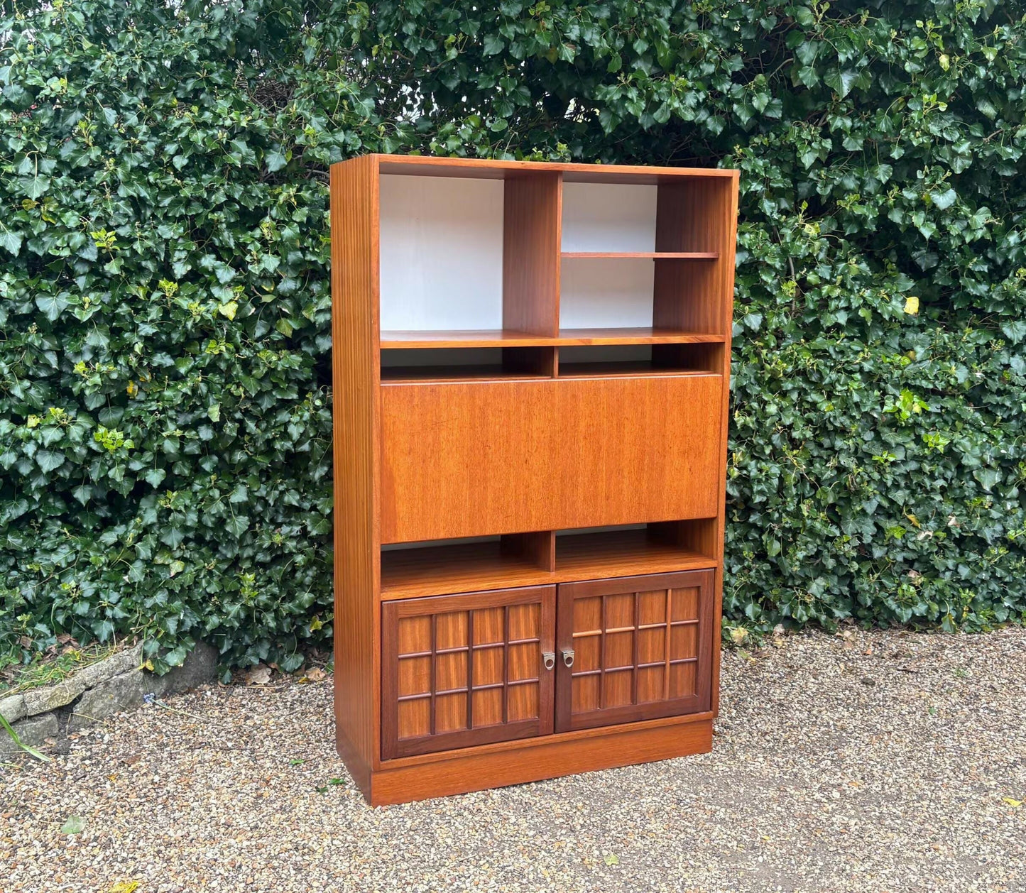 Mid Century Younger Teak Wall Unit Cabinet Writing Desk Bureau
