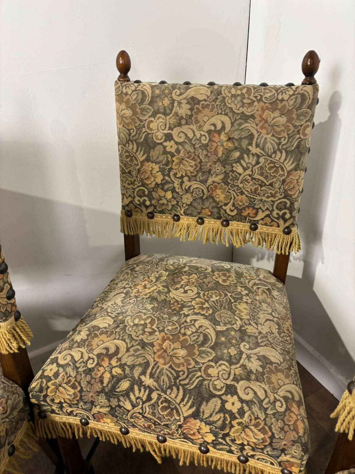 Set of Four Vintage Oak Upholstered Dining Chairs
