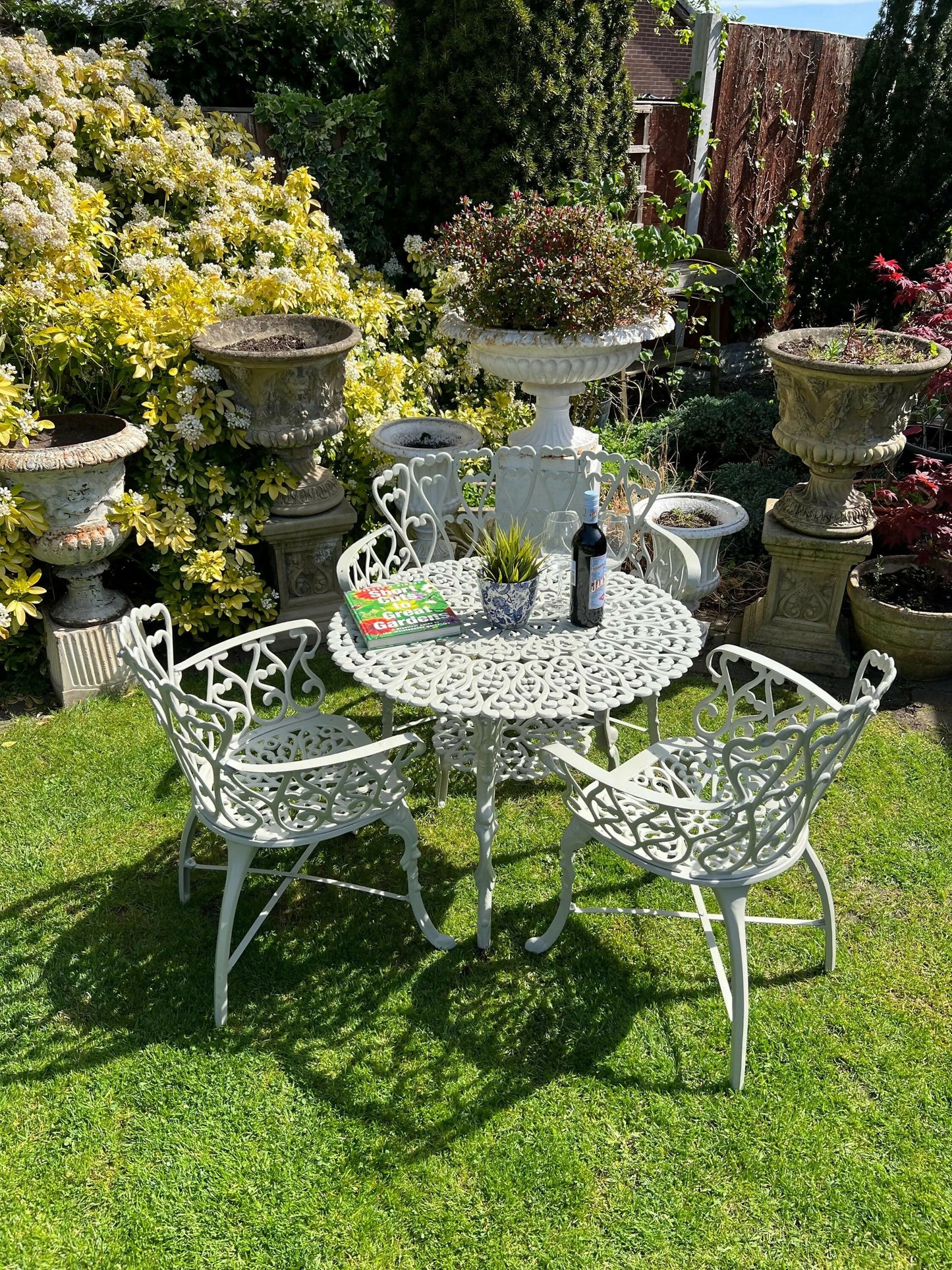White Love Seat Patio Set with Bench in Pebble Grey