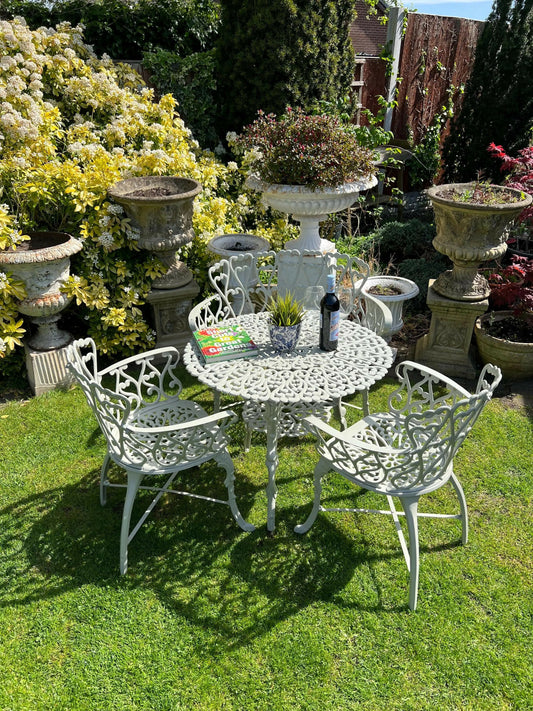 White Love Seat Patio Set with Bench in Pebble Grey