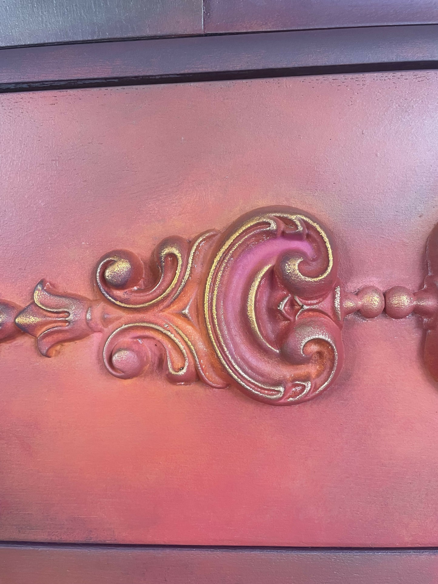 Vintage Stag Chest of Drawers Hand Painted, Red Orange