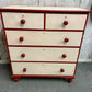 Large Victorian Chest 2 Over 3 Drawers Painted Salmon & Red Ornate Ball Feet