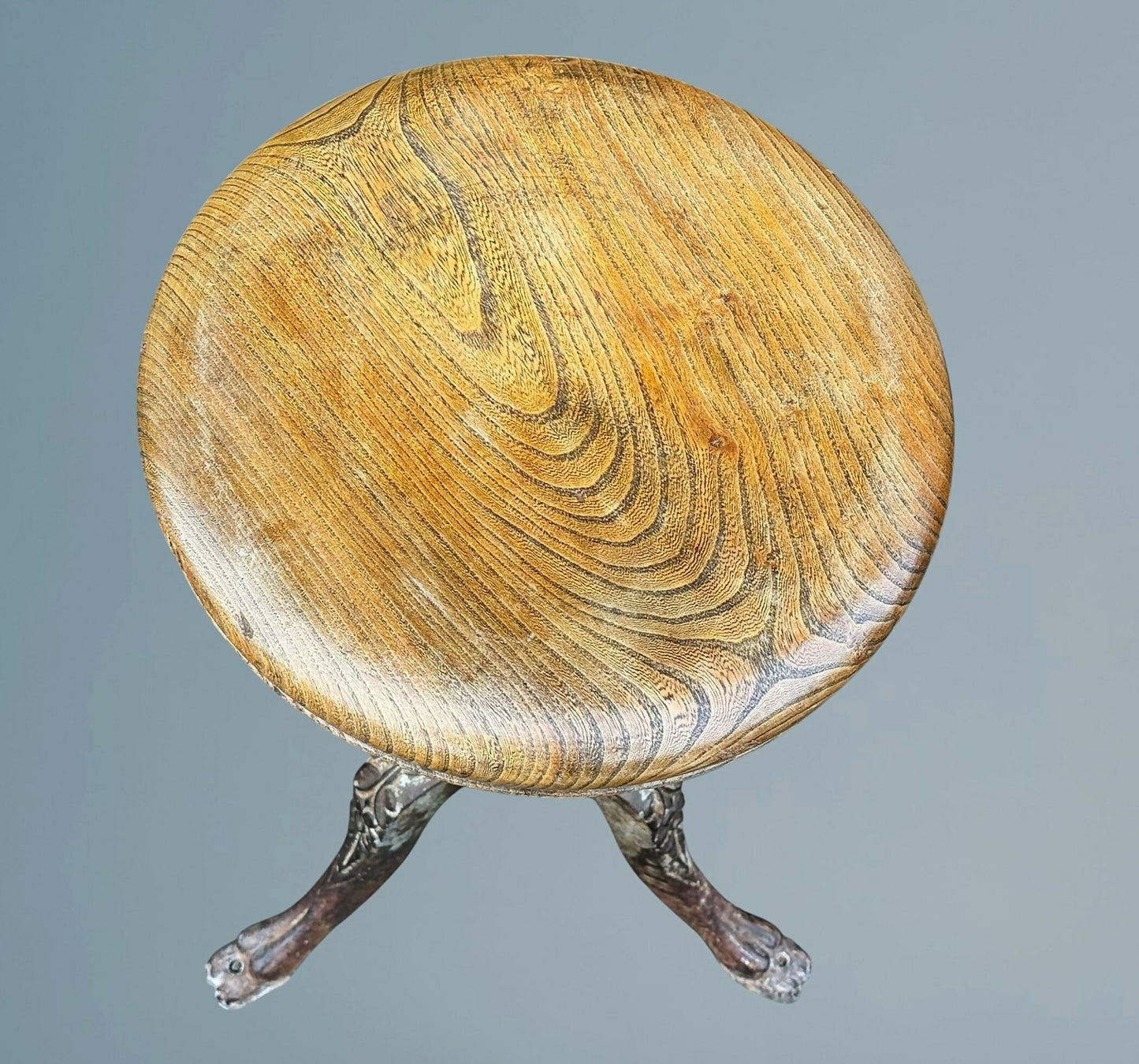 Vintage Industrial Antique Cast Iron and Elm Stool