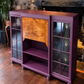 Art Deco Writing Bureau Bookcase & Drinks Cabinet - Aubergine Purple, Walnut & Glass