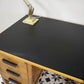 Vintage Oak Faced Mid Century Twin Pedestal Desk with Black Leatherette Top