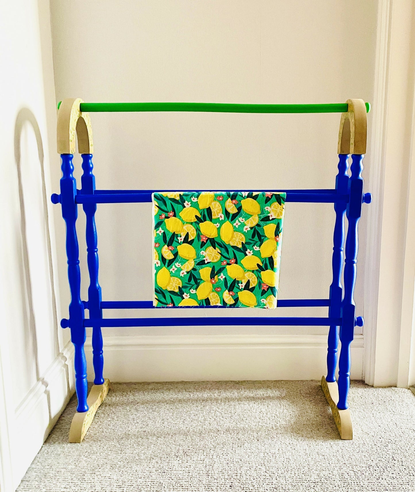 Lemon Vintage Towel Rail, Freestanding Wooden Clothes Airer