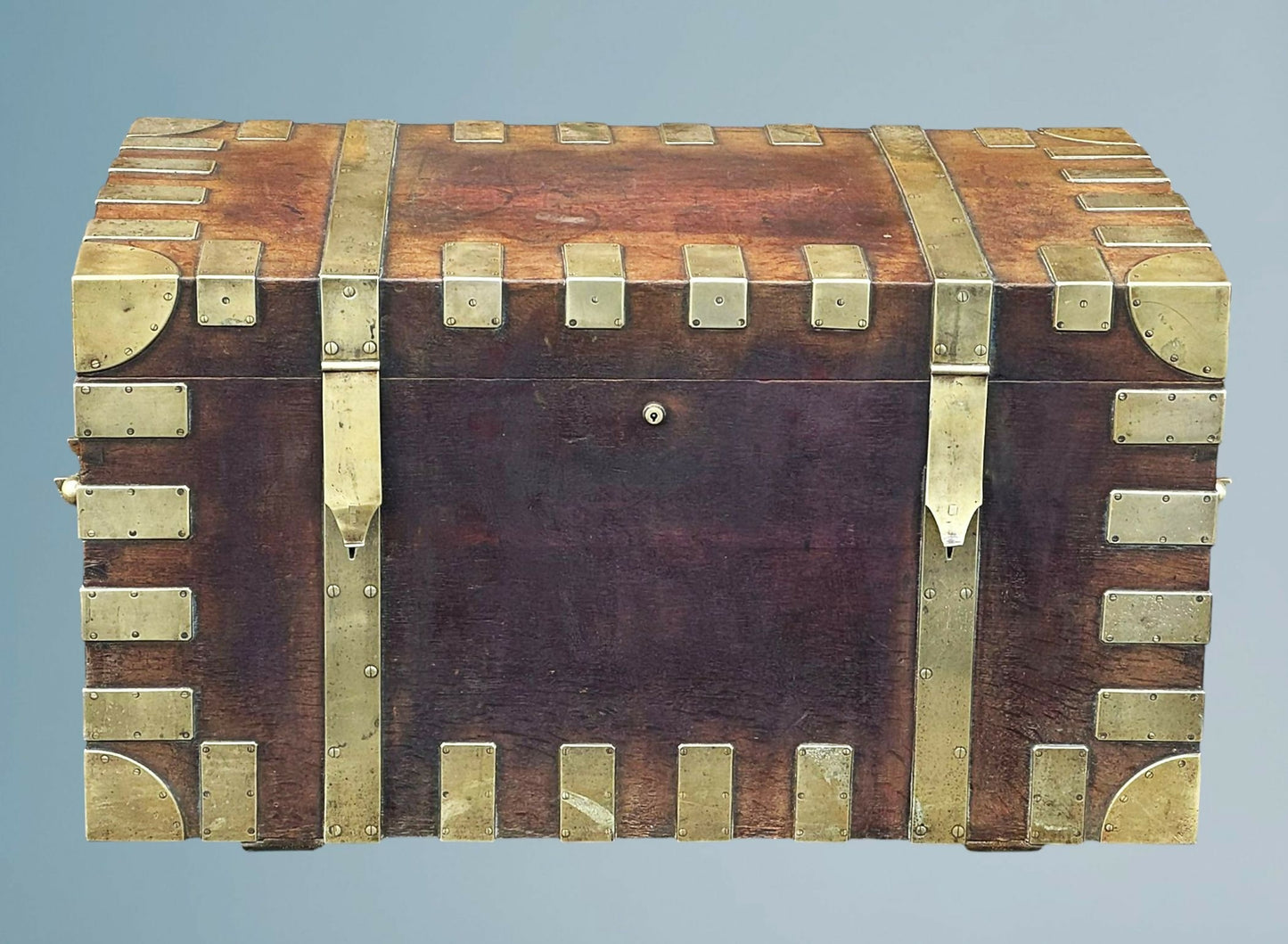 Large Antique Oak Brass Bound Silver or Plate Chest, Trunk