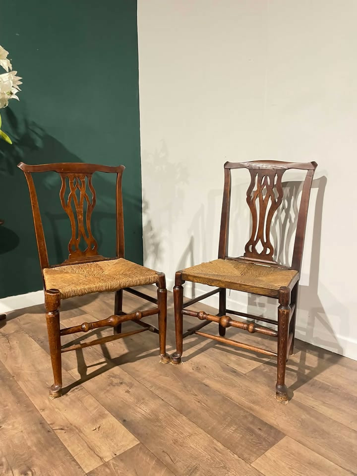 Near Pair of Antique Oak Chairs Having Rush Seats3