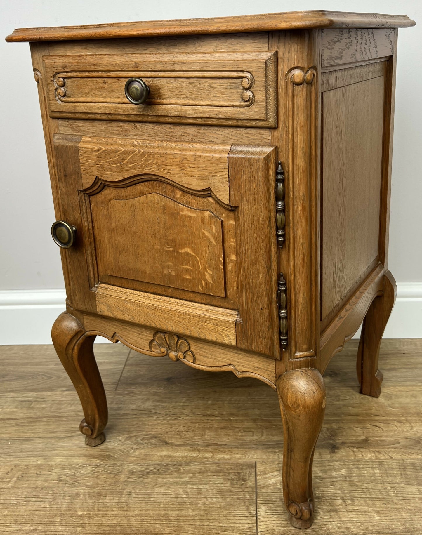 Pair of Bedside Tables Vintage French Louis Oak Nightstands Cabinets LOT 6296