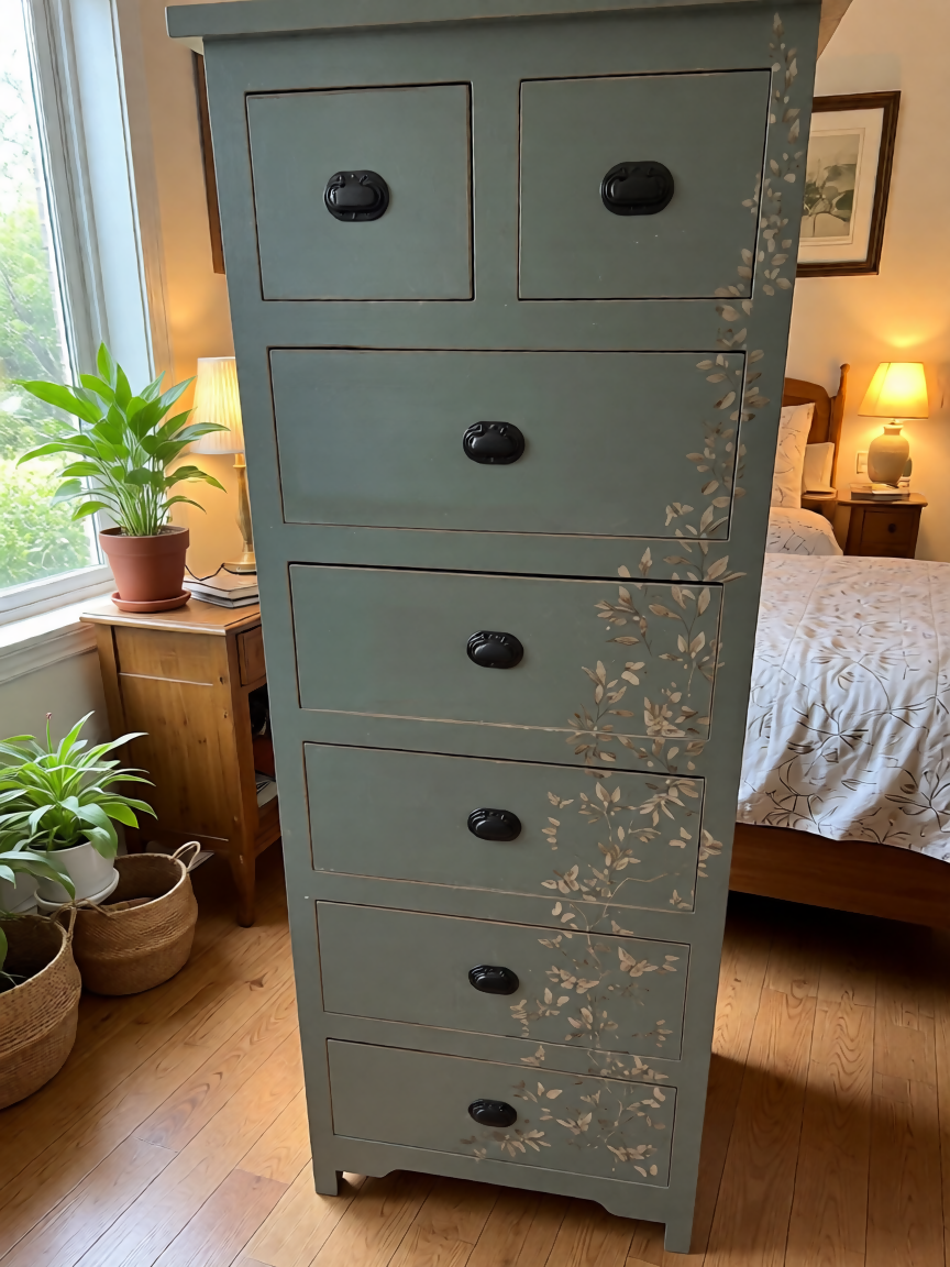 Green tall chest of drawers