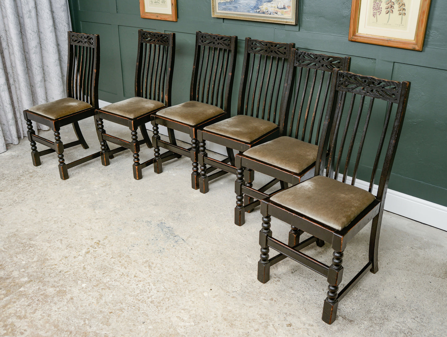 6 x Ebonised Oak Dining Chairs with Drop in Seats