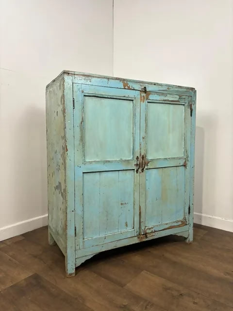 Rustic Reclaimed Wooden Light Blue Cupboard