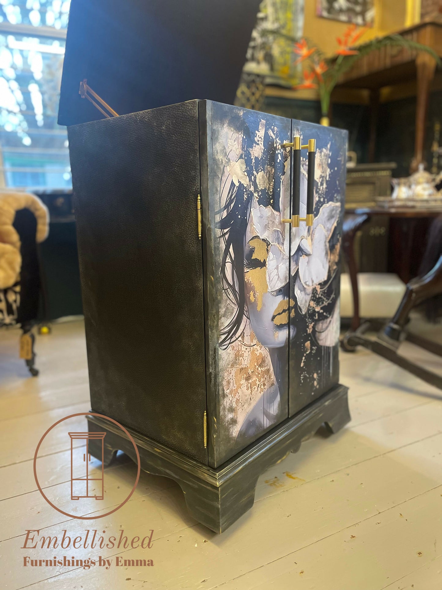 Black & Gold cabinet, media , storage