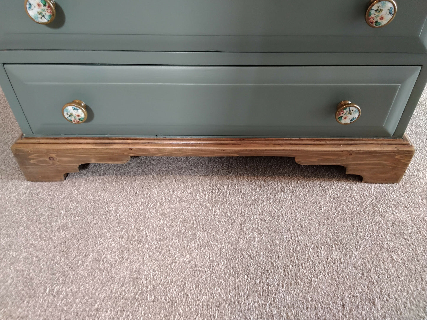 Vintage Chest Of 6 Drawers Sage Green Beautiful Bird Handles