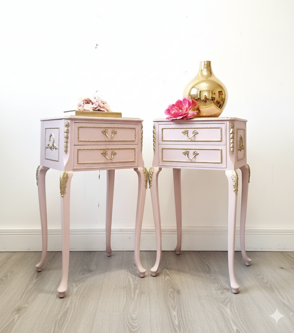 Pink french Louis bedside cabinets