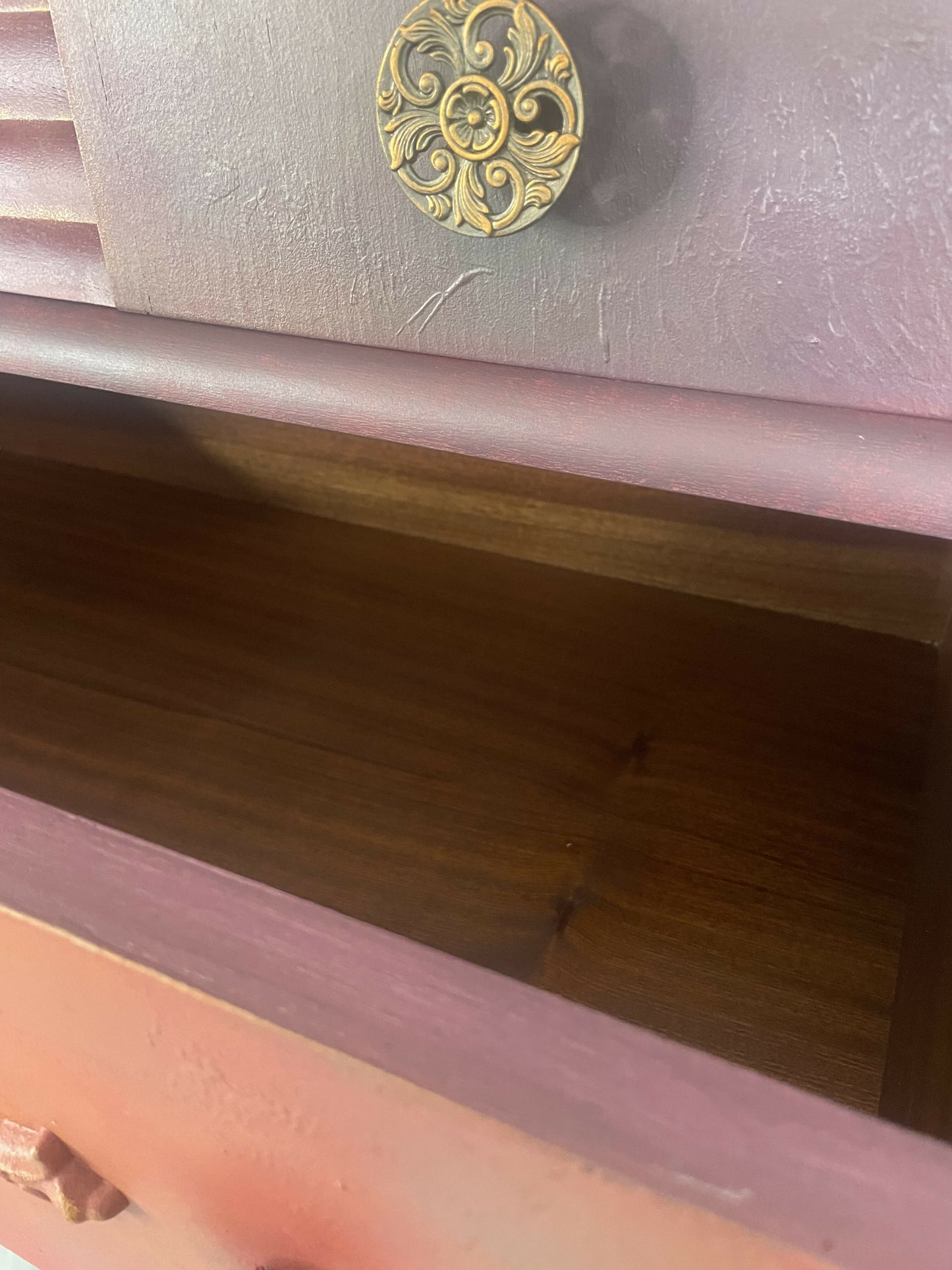 Vintage Stag Chest of Drawers Hand Painted, Red Orange