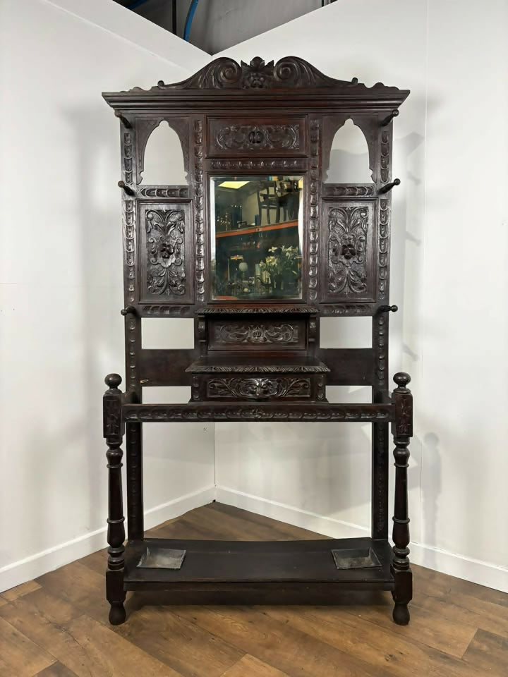 Late 19th Century Carved Gothic Oak Hall Stand