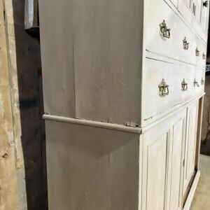 Antique Large Victorian Estate Housekeeper Painted Pine Sliding Door Drawers Cupboard, c.1870